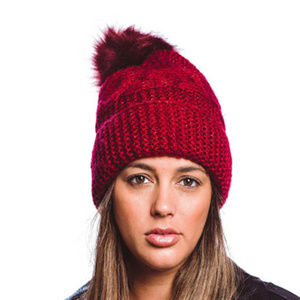 Knit Beanie Fuzzy Lined With Pom-pom
